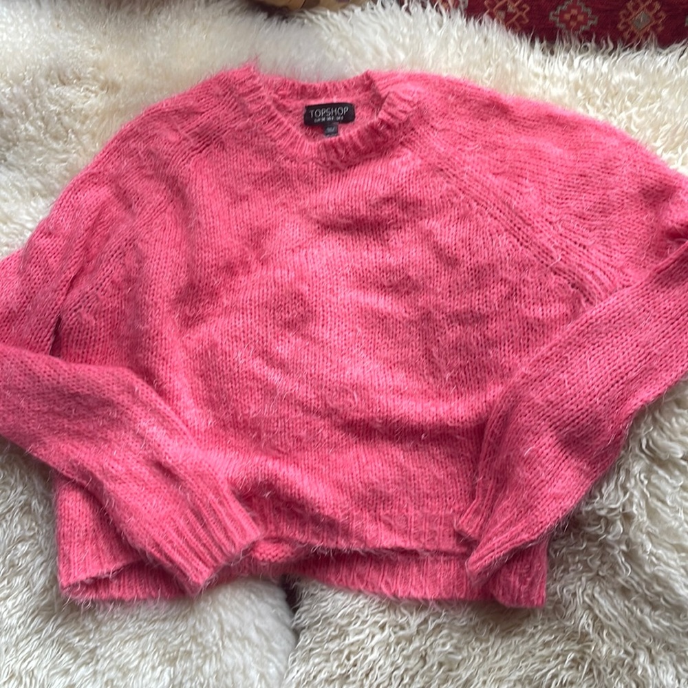 Top shop fuzzy crop pink sweater